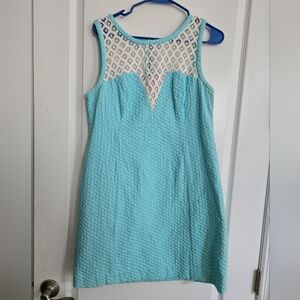 Lilly Pulitzer Blue Sheath Mini Dress Plunge Neckline Shift 35 In length